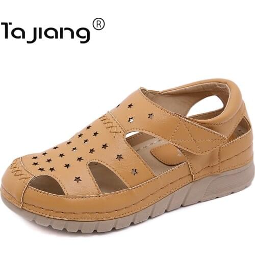 Ta Jiang fashion New European and American single shoes wedge car stitching Velcro hollow mother shoes beach shoes T1500-6