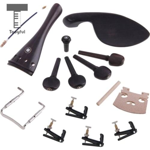 Tooyful Set Ebony Wood 4/4 Violin Bridge Chinrest Endpin Tuners Peg Tail Tailpiece
