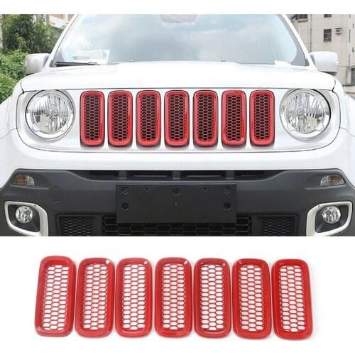 Red Front Grill Grille Inserts Guard Cover For 2015+for Jeep Renegade Unlimited