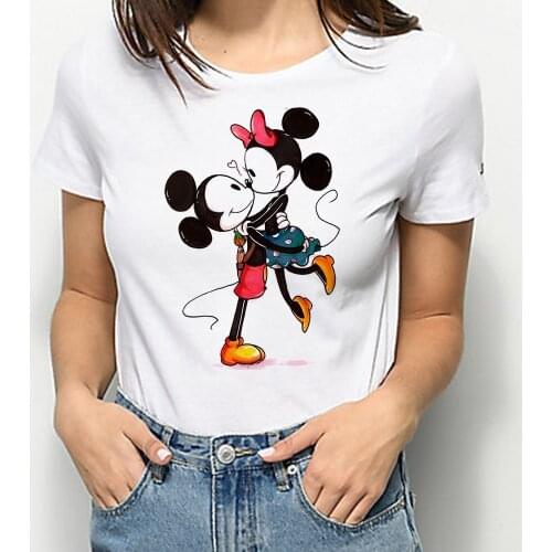 Summer T Shirt Women Plus Size S-3XL Funny Mickey Minnie Kiss Print O-Neck Short Sleeve Unisex Tshirts Casual Ladies Tee Tops