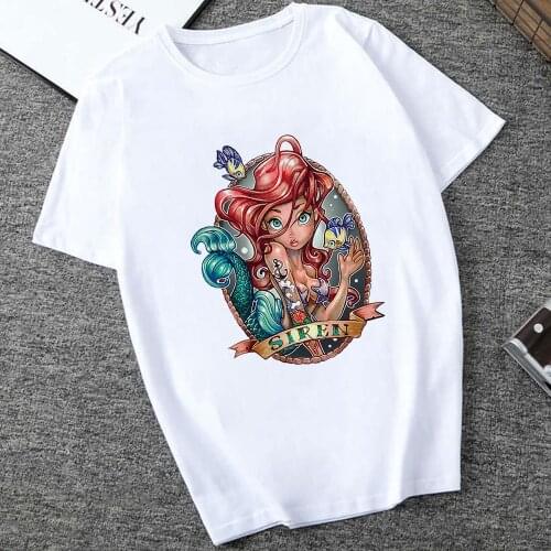 Disney SIREN Women Tops Tattoos Princess Ariel The Little Mermaid Cartoon T-Shirts Streetwear Harajuku Casual Summer Girl Tshirt