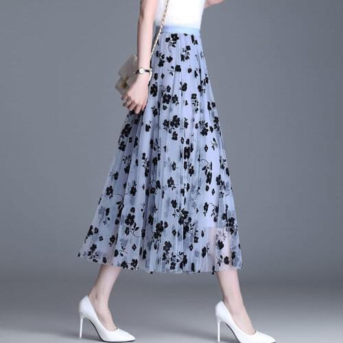 Woman Skirts Gauze Skirt Womens Floral Skirt Pleated A- line Skirt High-Waisted Gauzy Skirt Mujer Faldas Saias Mulher