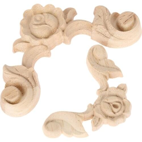 1Pc 6cm/10cm Unpainted Wooden Carved Decal Corner Woodcarving Onlay Applique Flower Furniture Cabinet Box Door Frame Decoration