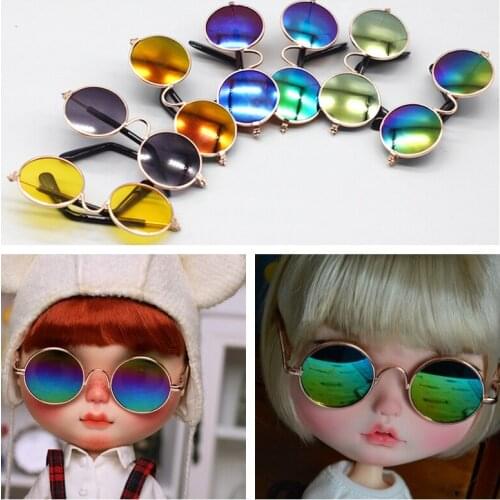 1PCS 8cm Cool Sunglasses for Blyth BJD Dolls Photo Props Round Doll Glasses