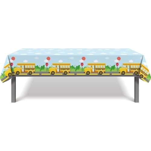 130*220cm Welcome Back To School Tablecloth School Bus Party Baby Shower Birthday Party Disposable PE Party Tablecover