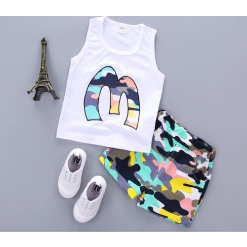 Newborn Baby Boy Summer Clothes Korean O-neck Sleeveless Vest + Camouflage Shorts 2PCS Infant Clothing Kids Bebes Jogging Suits