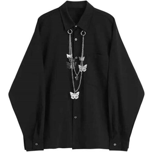 2021 Spring Plus size Women Black Gothic Shirt Loose Casual Long Sleeve Streetwear Vintage Japaneses Harajuku Girl Blouse Tops