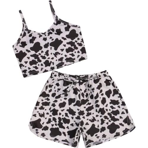 2021 1-7Y Fashion Kids Baby Girl Clothing Milk Spots Print V Neck Sleeveless Crop Top+Shorts Summer Outfits 2pcs Set