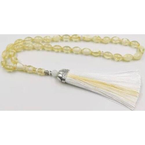 White Tasbih Transparent resin Cotton tassel Rosary Muslim 33 Beads islamic Misbaha Mens bracelet Islam bracelet
