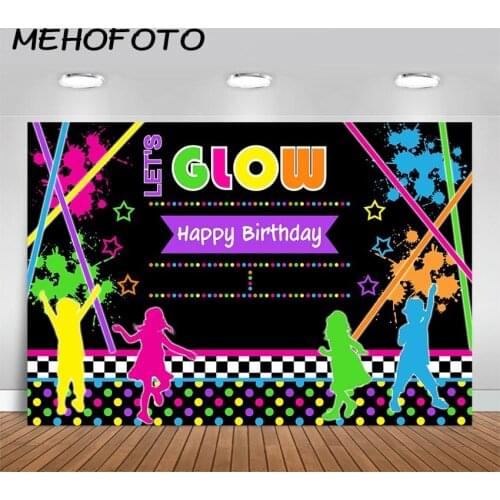 MEHOFOTO Lets Glow Splatter Photography Background Glow Neon Birthday Party Banner Decoration Neon Party Backdrops Photo Booth