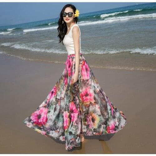 TingYiLi Bohemian Beach Skirt Summer Long Skirts Womens Holiday Maxi Floral Skirt