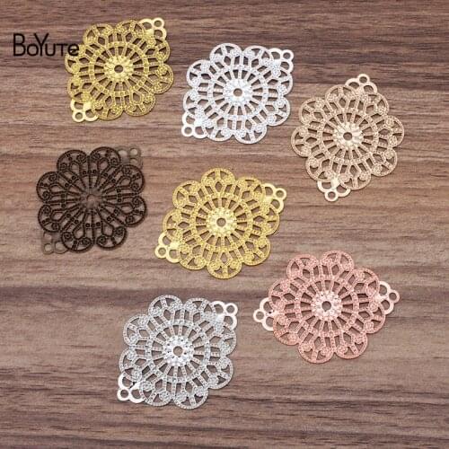 BoYuTe 50 Pcs 35*46MM 7 Colors Filigree Charms Flower Wholesale Brass Material DIY Jewelry Vintage Pendant Charms