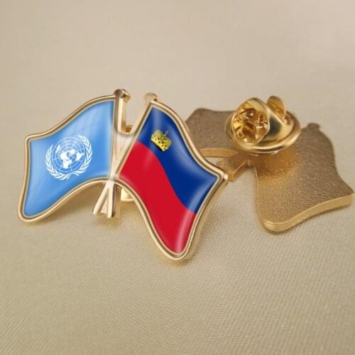 United Nations and Liechtenstein Crossed Double Friendship Flags Lapel Pins