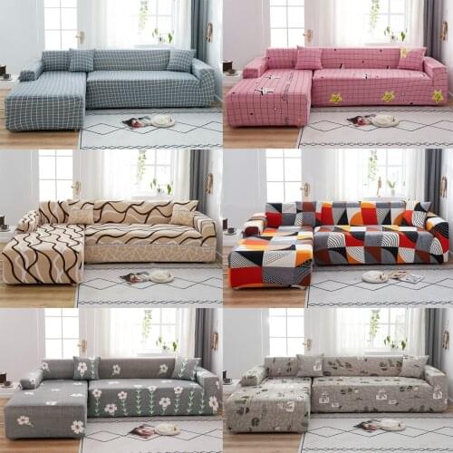 Plaid Printed Sofa Cover L Shape Elastic Removable Slipcover For Living Room Stretch Adjustable Protector With Enough Foam Stick