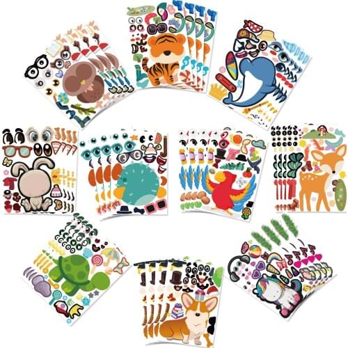 Kids Puzzle Stickers Cute Sticker Children Jigsaw Games Make a Face Princess Animal Dinosaur Assemble Toys for Girls Training