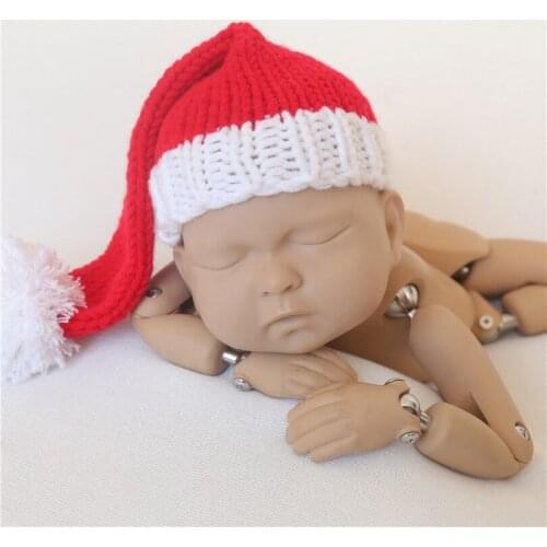 Long Tail Santa Bonnet Newborn Christmas Bonnet photography props Hand knitted baby girl Red Christmas Bonnet