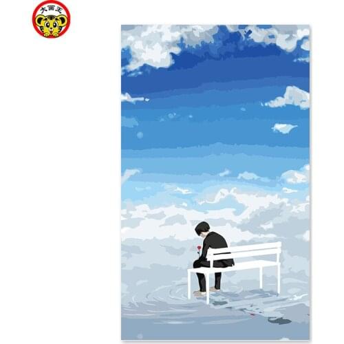Painting by numbers art paint by number waiting alone blue sky lonely man Loneliness, love, waiting