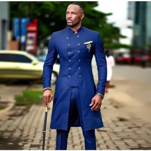 Royal Blue Double Breasted Prom Wedding Suits for Men Custom Made Mens Suits Tuxedos With Pants Slim Fit Groom Best Man Blazer
