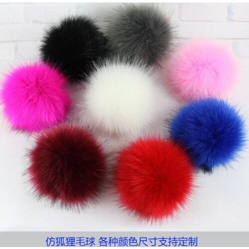 12CM Faux Fox Fur Pom Pom with Press Button Fake Fur Hat Bubble Removable Fur Pompom Metal Buttons Jewelry Findings