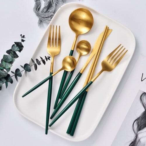 Stainless Steel Luxury Green Cutlery Eco Friendly Portable Spoon Travel Cutlery Fork Knife Set Bestek Nordic Tableware II50DCSTZ