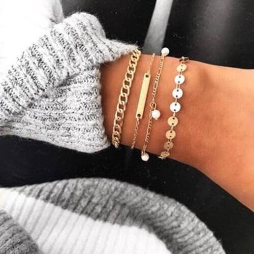 Bohemian Charm Bracelets Bangles For Women Fashion Gold Color Strand Multilayer Bracelets Sets Jewelry Party Gifts