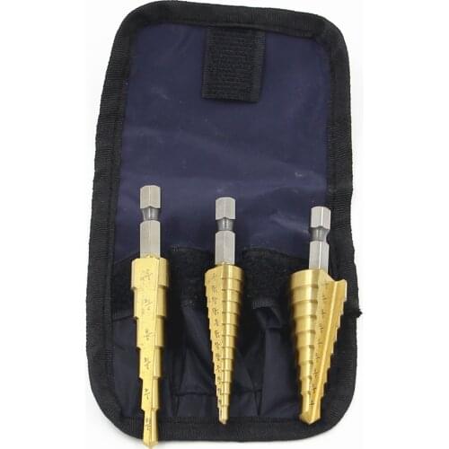 Nylon Bag Packing Step Drill Bits1/4" To 3/4" Power Tools Wholesale Price High Quality 3pcs/Set Metal Drilling Titanium
