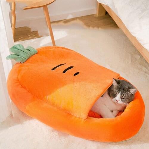 2021NEW Pet Dog Cat Bed Basket Kennel Carrot Shape Semi-enclosed Cat Warm Bed House Soft Cozy Bed Dogs Cats Nest 2 In 1 Cat Bed