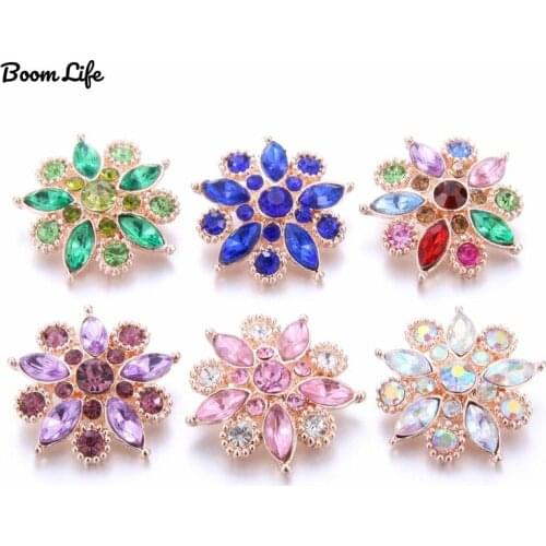New Rhinestone Sun Flower 18mm Snap Button Snaps Jewelry Fit For Snap Button Bracelets&bangles Jewelry Wholesale Snaps