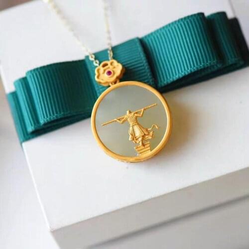 New Silver Inlaid Natural Hetian Jade Dasheng Returns Chinese Style Necklace Big Pendant Niche Design Womens Jewelry