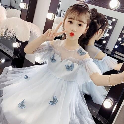 Solid Girls Summer Dress with Butterflies Fashion Princess Dress Party Ball Gown Fluffy Fairy Dress Flower Girl Dresses Vestido