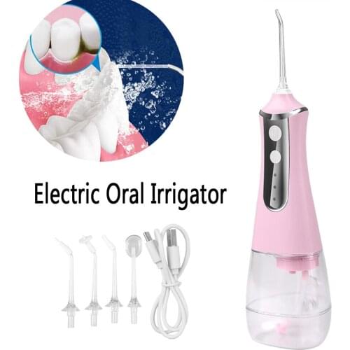 Tooth Whitening Oral Irrigator Portable 350ml Dental Water Jet Waterproof Teeth Cleaner 5 Jet Tips USB Rechargeable Dropship