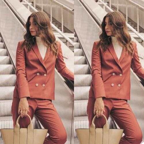 Fashion Women Suits Double Breasted Office Lady Steetwear Blazer Long Sleeve Business Party Club 2 Pieces Pants Jacket