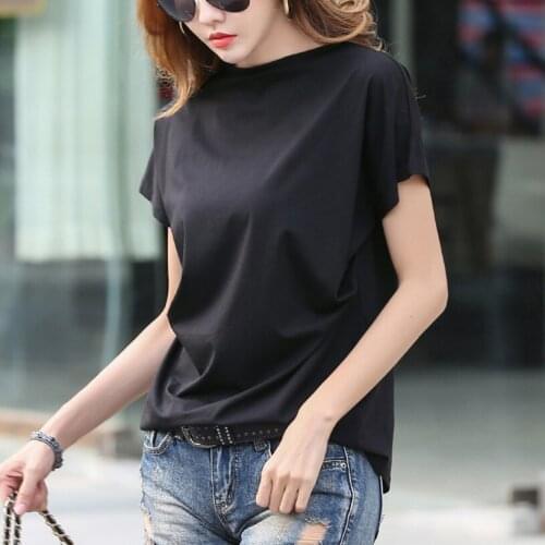 Grace&Taste Cotton Ol Commuter Temperament Short Sleeve T Shirt Female Spring Summer Loose Large Size Half Turtleneck Top Woman