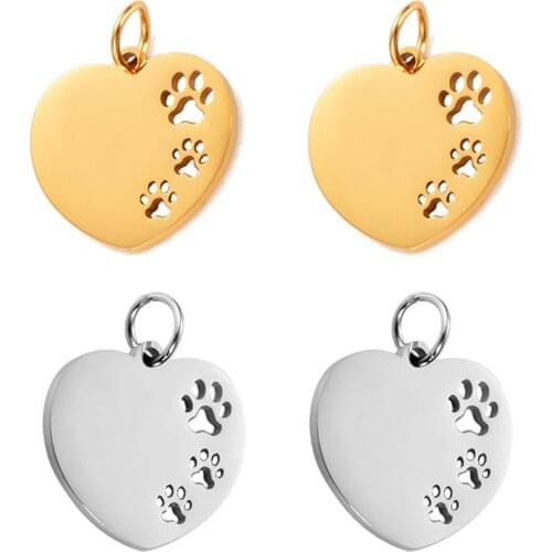 10Pcs/Lot Hollow Paw Heart Charms Stainless Steel Mirror Polished Charms Wholesale Heart Paw Charm Pendant For Jewelry Making