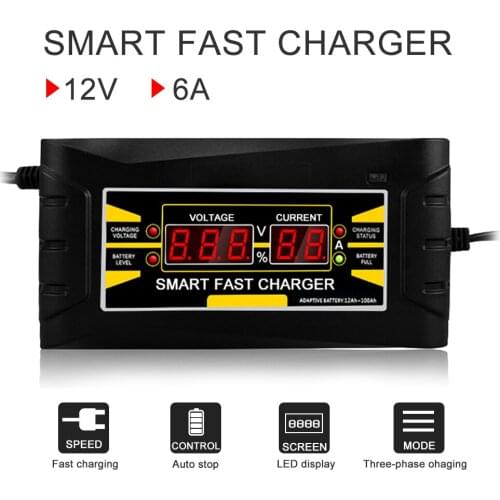 Full Automatic Car Battery Charger 150V/250V To 12V 6A Smart Fast Power Charging For Wet Dry Lead Acid LCD Display US Plug