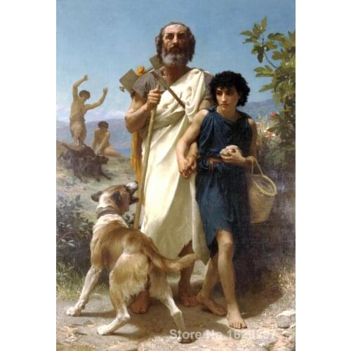 Portrait Woman painting William Adolphe Bouguereau Homer and his Guide handmade canvas art High quality