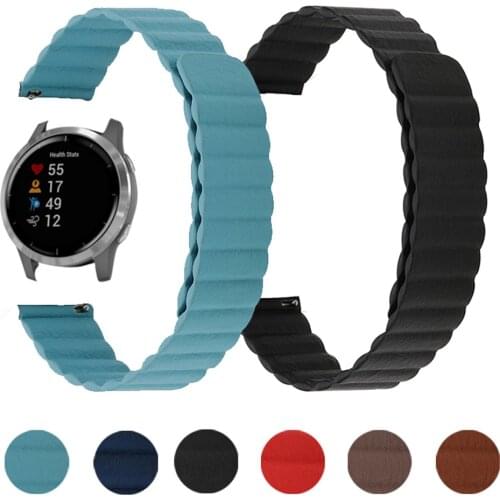 20mm 22mm Leather Strap for Garmin Venu 2 Sq GarminMove 3 GarminActive Vivoactive 4 Band Soft Bracelet Wrist Magnetic Watchbands