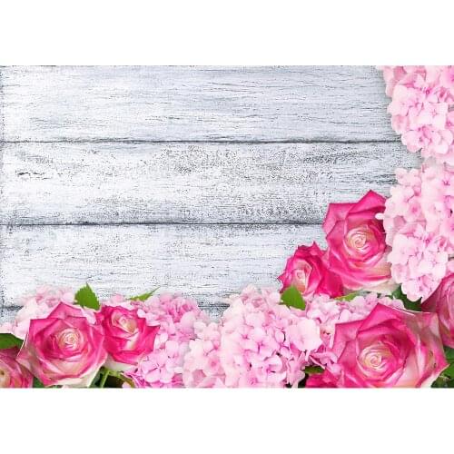 Pink Flowers Wooden Board Photo Backdrop Computer Printed Background for Children Baby Portrait Toy Photocall Photography Props