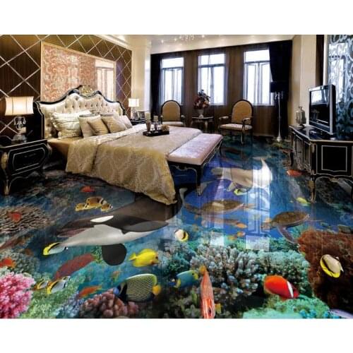 Customize 3d flooring papel de parede 3 d Beautiful underwater world tropical fish self adhesive photo wallpaper
