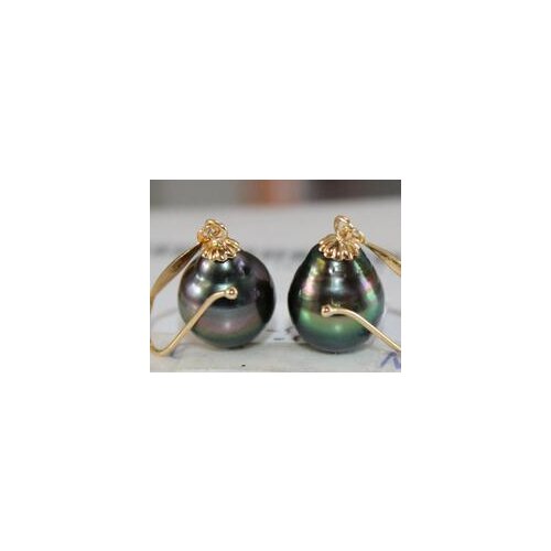 A pair of AAA 12mm tahitian peacock black pearl earrings 925
