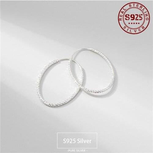Hoop Earrings Real 925 Sterling Silver Earrings for Women Trendy Exaggeration Ellipse Women Earring Bride Wedding Silver Jewelry
