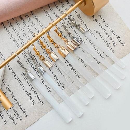 Natural Selenite Crystal Bar Wand Earrings for Women Korean Fashion Gold Plated Gypsum Dangle Earring Wedding Party Jewelry Gift