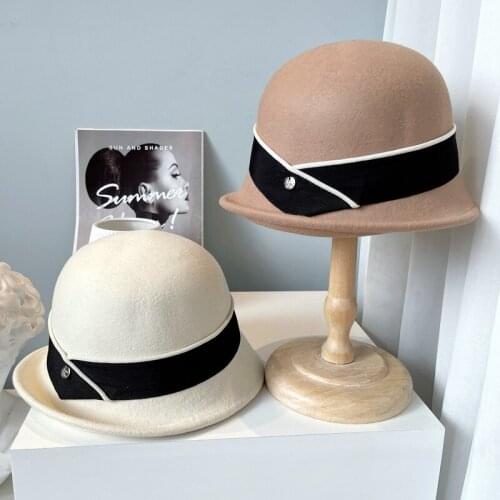 2021 New Fashion Elegant Wool Bucket Fedoras Hat For Women Jazz Woolen Cloche Hats Sombrero Mujer Cape Wholesale Bowler Hat