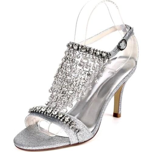 High Heels Sequin Crystals Wedding Sandals Open Toe Ankle Buckle Strap Evening Formal Party Dress Sandals Shoes Women