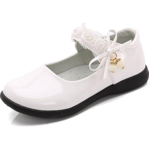 Child Flower Bead Little Girls Dress Bow Princess Party Shoe For Wedding Shoes Big Kids Leather Shoe 3 4 5 6 7 8 9 10 11 12 Year