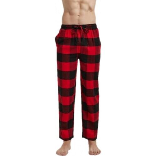 2021 Autumn Winter Men 100% Brushed cotton sleep bottoms Male nighty trousers Men Casual Loosen Plaid pajama pants XXL 100KGS