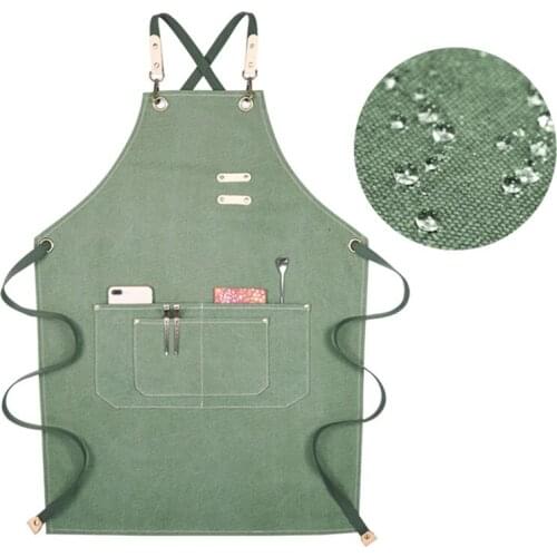 Waterproof Canvas Apron Crossback Strap Barber Hairdresser Florist Work Wear Barista Bartender Waitstaff Pastry Chef Uniform B78