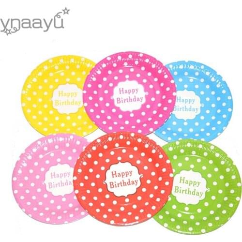 Ynaayu 6pcs/setParty Paper Plates Disposable Plate Colorful Dots Napkins For Birthday Party Kids Favors Decoration Supplies