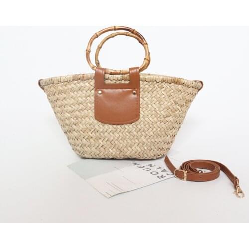Womens Natural Straw Beach Bag Summer Handwoven Bags 2021 fashion with bamboo handle