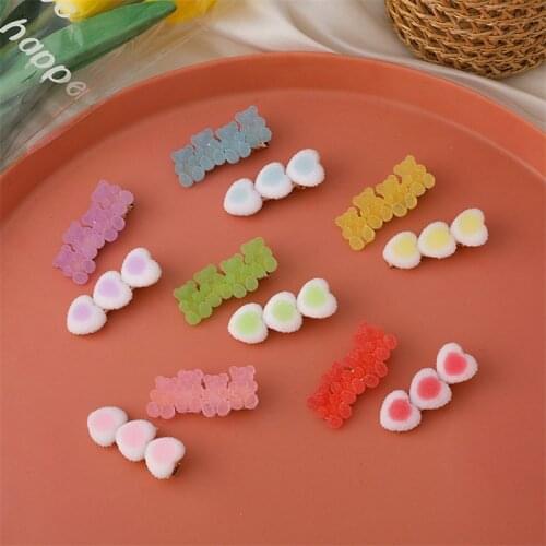 2021 New Korean Acrylic Colorful Heart Bear Lovely Barrettes Hair Clips For Women Fashion Hair Accessories Hairpins Wholesale